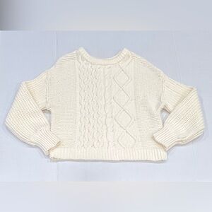 Free People Dream Cable Crew Sweater S Cream Fisherman Knit